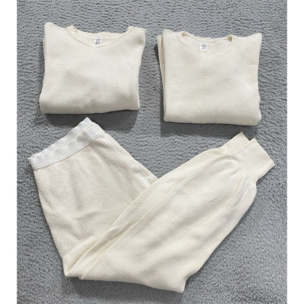 Vintage Morgan Mills Thermal Shirt Mens XL Cream Long Johns Pant Waffle Knit USA